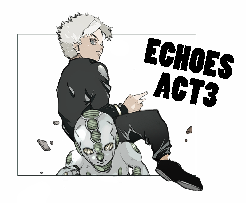 2boys bad_id bad_pixiv_id echoes_(stand) echoes_act3 gakuran grey_hair hirose_koichi jojo_no_kimyou_na_bouken minamoto_(mnmtnys473) multiple_boys school_uniform simple_background stand_(jojo)