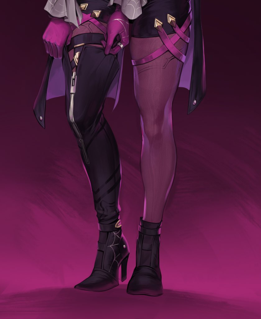 1girl adjusting_footwear black_boots black_shorts boots gloves high_heel_boots high_heels honkai:_star_rail honkai_(series) kafka_(honkai:_star_rail) legs lower_body lunart pantyhose purple_background purple_gloves purple_pantyhose shorts single_thigh_boot solo standing thigh_boots thighs