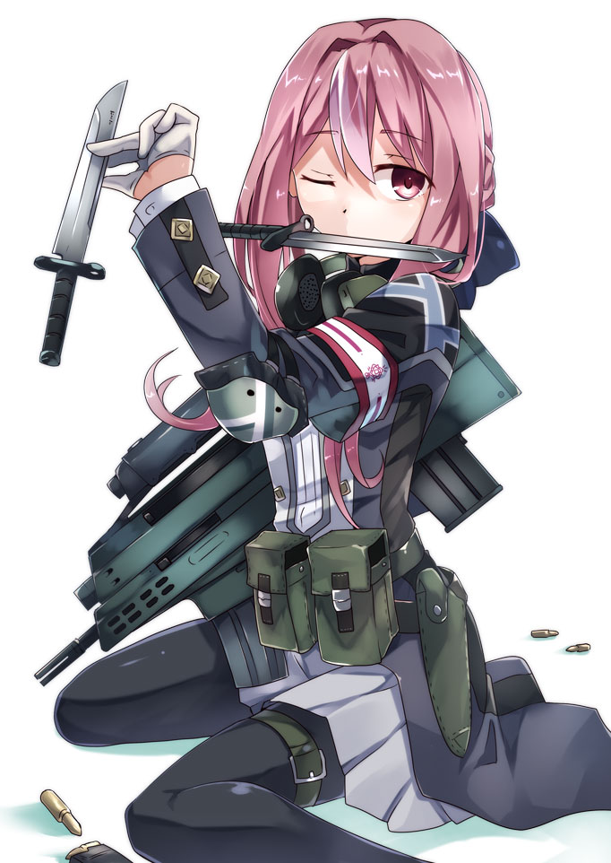 1girl 5.56x45mm_nato airburst_grenade_launcher akatoro_(nightlord) alliant_techsystems ammunition assault_rifle bayonet black_pantyhose braid bullet bullpup carbine carbine_cartridge computerized_scope contraves_brashear_systems dmr_cartridge female_focus grenade_launcher gun heckler_&amp;_koch intermediate_cartridge knife l-3_communications_corporation l3_technologies lmg_cartridge load_bearing_vest long_hair magazine_(weapon) military_cartridge military_program modular_weapon_system mouth_hold multi-weapon multiple-barrel_gun night-vision_device objective_individual_combat_weapon_(military_program) objective_infantry_combat_weapon_(military_program) original pantyhose pink_hair pleated_skirt precision-guided_firearm prototype_design red_eyes rifle rifle_cartridge scope selectable_assault_battle_rifle_(military_program) semi-automatic_grenade_launcher short-barreled_rifle sight_(weapon) sitting skirt smart_scope solo telescopic_sight thermal_weapon_sight transforming_weapon under-barrel_configuration underbarrel_assault_rifle underbarrel_rifle wariza weapon xm104_(smart_scope) xm29_oicw