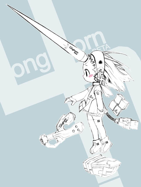 1girl ankle_boots blush boots female_focus floating floating_object from_side full_body hairband helmet longhorn machinery os-tan profile short_hair solo spiked_hair spikes