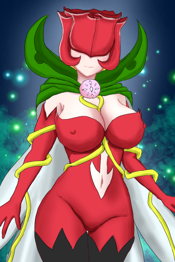 1girl armpit_crease between_breasts black_boots blonde_hair bodysuit boots breasts brooch cape cleavage closed_mouth clothing_cutout commentary_request covered_erect_nipples covered_eyes cowboy_shot digimon digimon_(creature) digimon_adventure:_(2020) digimon_adventure_tri. digimon_savers elbow_gloves gloves green_cape jewelry large_breasts long_hair mask navel navel_cutout plant red_bodysuit red_gloves rosemon smile solo standing thigh_boots thigh_gap tiferet vine_whip vines whip withlike