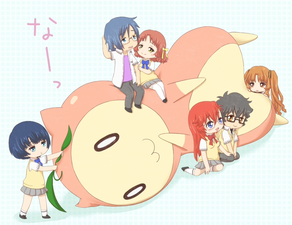 10s 2boys 4girls :t ano_natsu_de_matteru bad_id bad_pixiv_id holding_another&#039;s_arm ishigaki_tetsurou kirishima_kaito kitahara_mio mini_person miniboy minigirl multiple_boys multiple_girls raran_(koyumayuko) rinon_(ano_natsu_de_matteru) school_uniform skirt smile sweater_vest takatsuki_ichika tanigawa_kanna yamano_remon