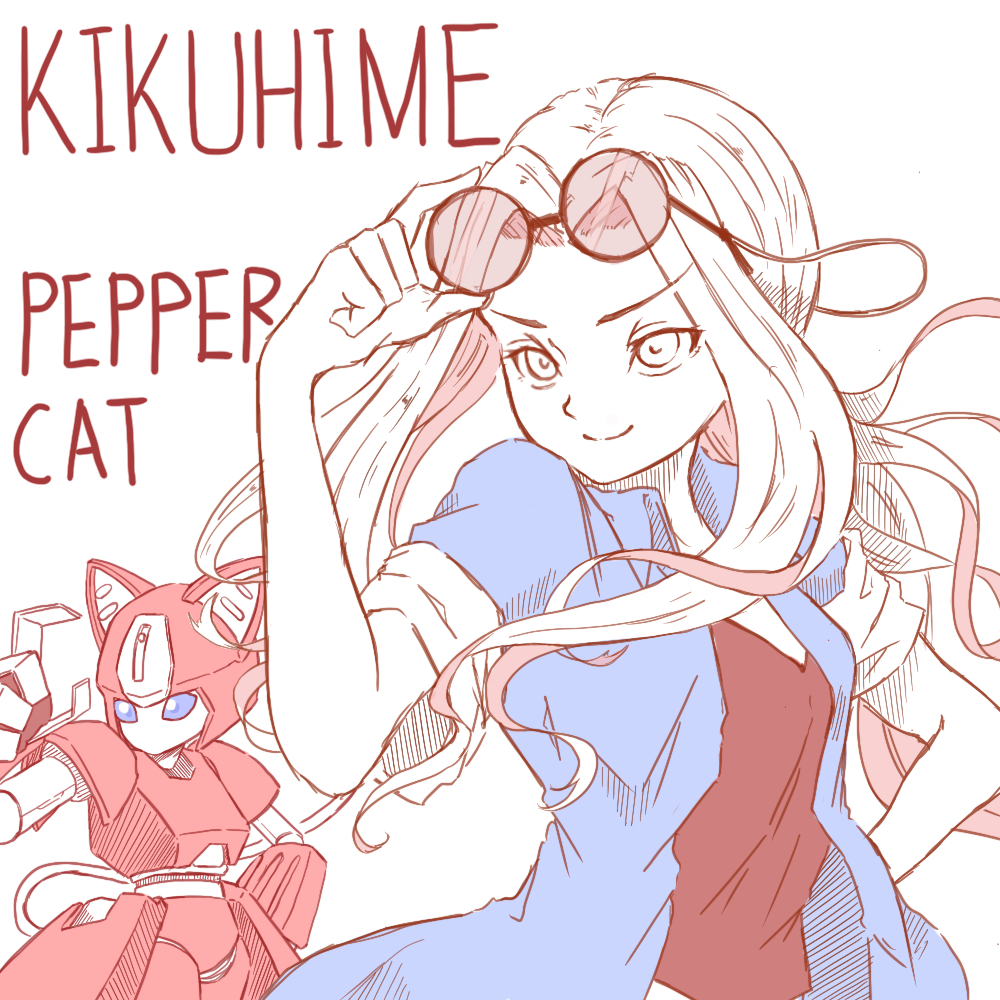 animal_ears blue_eyes cat cat_ears glasses kikuhime long_hair medarot peppercat robot tail