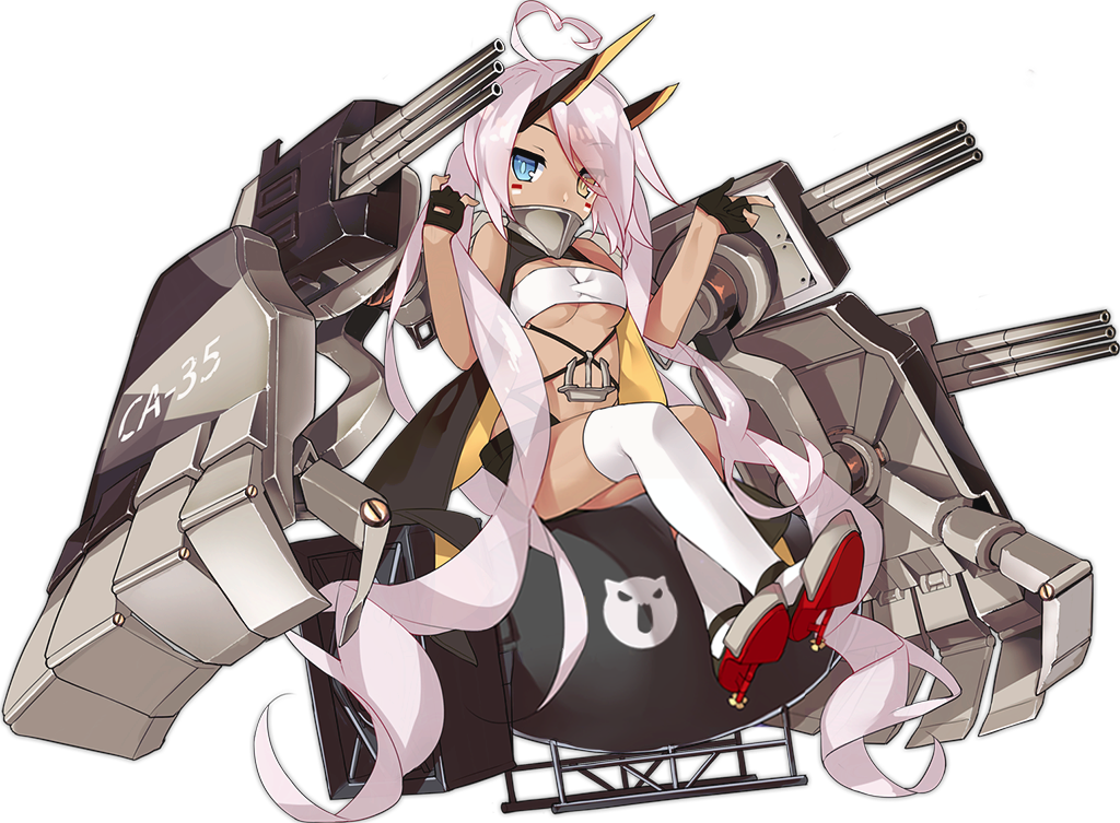 1girl absurdly_long_hair ahoge asymmetrical_legwear azur_lane bandeau bare_shoulders black_gloves black_shorts blue_eyes bomb breasts cleavage covered_mouth crossed_legs dark-skinned_female dark_skin dot_nose explosive eyebrows eyes_visible_through_hair facepaint facing_away fat_man_(nuclear_bomb) female_focus fingernails full_body gloves grey_footwear headgear heterochromia index_finger_raised indianapolis_(azur_lane) long_hair looking_away looking_to_the_side m/ machinery mechanical_arms midriff nuclear_weapon official_art over-kneehighs palms partially_fingerless_gloves pink_hair rudder_footwear saru see-through_clothes ship_turret short_shorts shorts single_thighhigh sitting small_breasts solo strapless thighhighs transparent_background tsurime tube_top turtleneck twintails underboob uneven_legwear very_long_hair weapon_of_mass_destruction white_thighhighs yellow_eyes