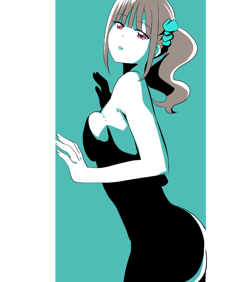 1girl aqua_scrunchie breasts brown_hair medium_breasts medium_hair mitumi_mira nekoyashiki_mayu nude open_mouth pink_eyes precure scrunchie side_ponytail solo wonderful_precure!