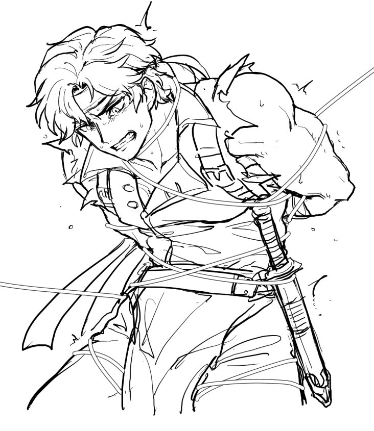 1boy belt bound castlevania_(series) castlevania:_rondo_of_blood food_fighter_441 gloves greyscale headband male_focus monochrome nintendo richter_belmont short_hair simple_background solo super_smash_bros. sword tied_up_(nonsexual) weapon whip white_background
