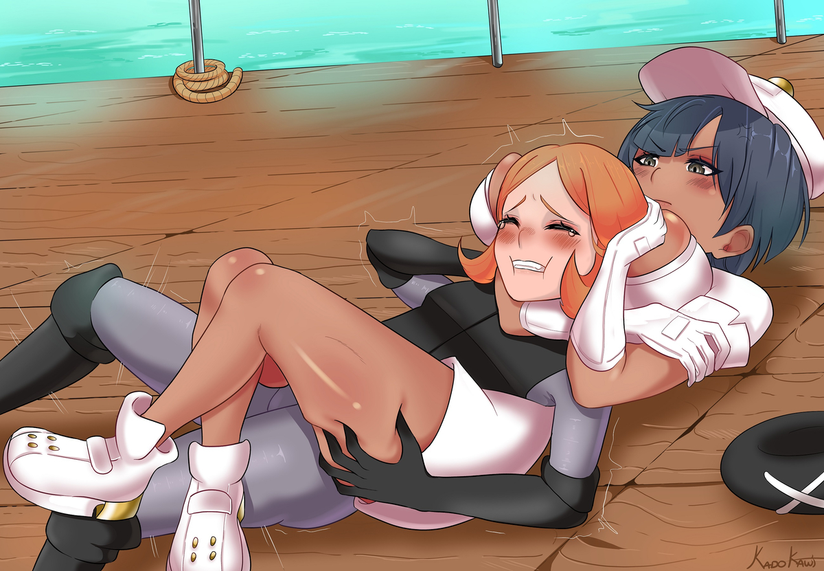 2girls aether_foundation_employee artist_request catfight commission fainted fainting femdom multiple_girls nintendo pokemon pokemon_bw2 pokemon_sm strangling tagme team_plasma_grunt unconscious