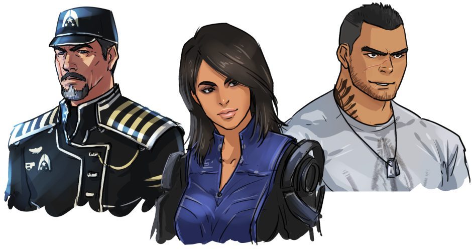 1girl 2boys admiral_hackett_(mass_effect) ashley_williams dakkun39 james_vega mass_effect_(series) mass_effect_3 multiple_boys tumblr white_background