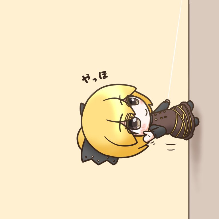 1girl black_bow blonde_hair bow brown_dress brown_eyes climbing closed_mouth commentary_request dress full_body hair_bow kogata_tanishi kurodani_yamame long_sleeves looking_at_viewer short_hair silk smile solo spider_web touhou translation_request yellow_background