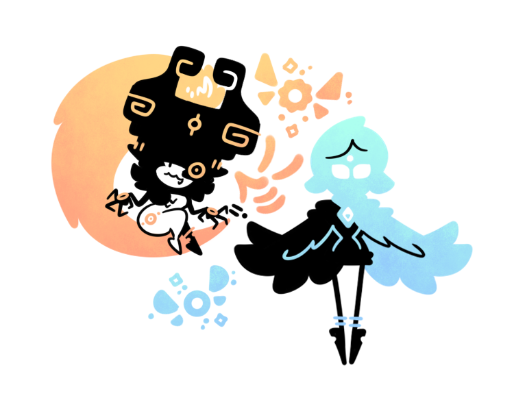 2girls aqua_hair fairy fi_(zelda) flat_color kreamy_kae limited_palette midna multiple_girls navi nintendo no_humans orange_hair simple_background tatl the_legend_of_zelda the_legend_of_zelda:_majora&#039;s_mask the_legend_of_zelda:_ocarina_of_time the_legend_of_zelda:_skyward_sword the_legend_of_zelda:_twilight_princess white_background