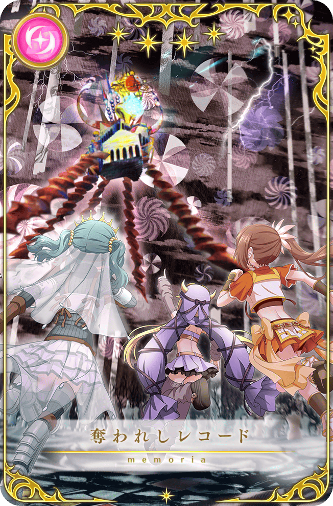 3girls armlet armor armored_boots artist_request back battle beads belt belt_buckle black_shoes blonde_hair boots bow bracer breastplate brown_belt brown_gloves brown_hair buckle card_(medium) chest_belt clenched_hands cow_horns crop_top cropped_shirt crown detached_hood fake_horns floating_clothes floating_hair flower frilled_skirt frilled_sleeves frills from_behind full_body futaba_sana game_cg gloves greaves green_hair green_sweater green_thighhighs grey_arm_warmers grey_boots grey_leotard hair_beads hair_flower hair_ornament hood hood_up horned_hood horns jewelry leg_up leotard lightning long_hair long_sleeves low_twintails magia_record:_mahou_shoujo_madoka_magica_gaiden magical_girl mahou_shoujo_madoka_magica midriff miniskirt mitsuki_felicia multiple_girls official_art orange_flower orange_shirt orange_skirt picture_frame pleated_sleeves pointing purple_hood purple_shirt purple_skirt running see-through_clothes see-through_veil shirt shoe_belt shoes short_sleeves side_ponytail skirt skirt_set star_(symbol) sweater thigh_boots thighhighs translated turtleneck turtleneck_sweater twintails veil very_long_hair vest waist_bow wavy_hair white_skirt white_veil white_vest witch&#039;s_labyrinth witch_(madoka_magica) yellow_bow yellow_crown yui_tsuruno