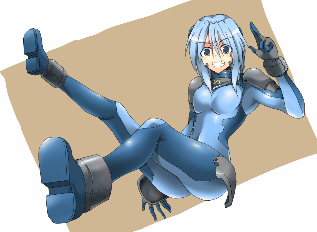 00s 1girl blue_eyes blue_hair bodysuit eyebrows female_focus lyrical_nanoha mahou_shoujo_lyrical_nanoha mahou_shoujo_lyrical_nanoha_strikers matching_hair/eyes ment numbers_(nanoha) sein_(nanoha) solo