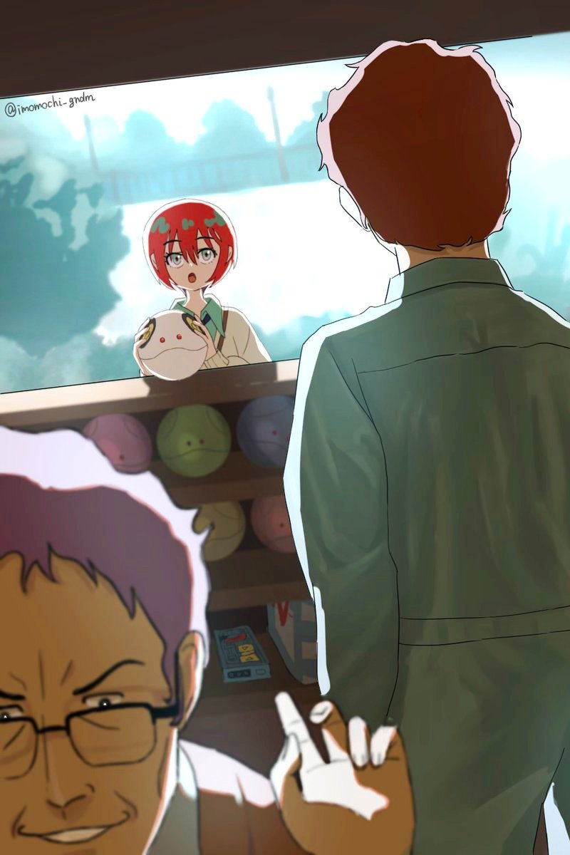 1girl 2boys amate_yuzuriha amuro_ray aqua_eyes aqua_shirt artist_name brown_hair collared_shirt commentary_request family father_and_son glasses gundam gundam_gquuuuuux haro highres holding imomochi_gndm long_sleeves looking_at_viewer mobile_suit_gundam multiple_boys multiple_girls necktie open_mouth purple_hair red_hair robot school_uniform shirt short_hair smile sweater tem_ray twitter_username upper_body