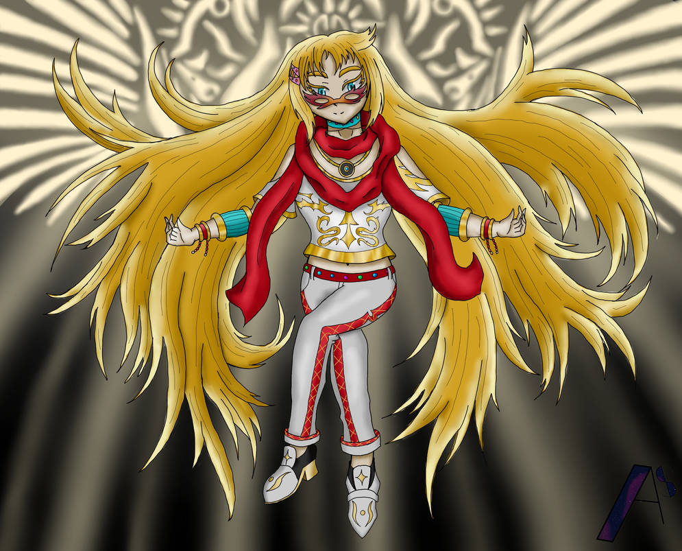 1girl aroastellar bayonetta_(series) bayonetta_1 blue_eyes deviantart divine_being divine_entity flat_chest humanization jubileus_(bayonetta) long_hair mask mature_female non-web_source