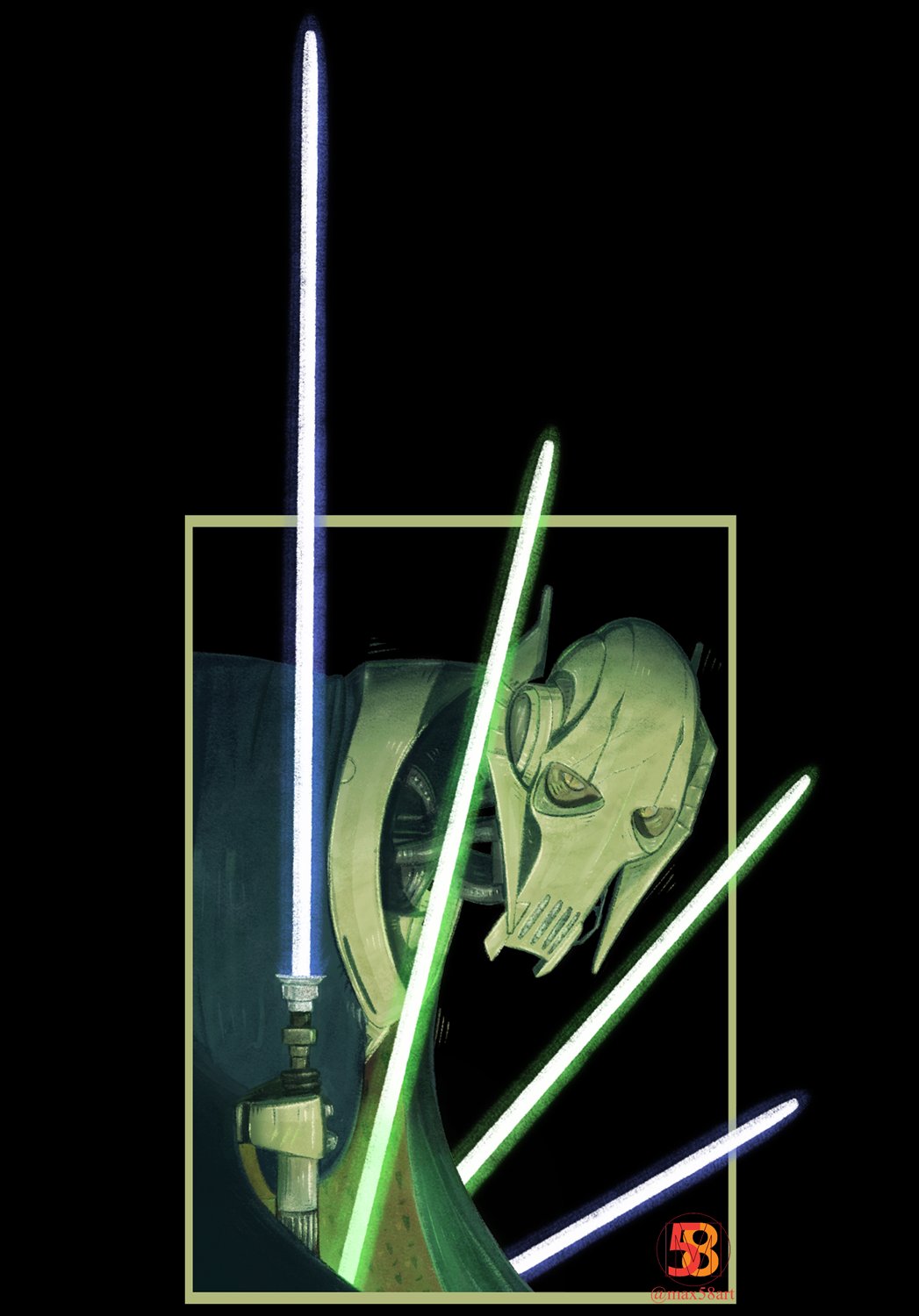 1boy android energy_sword general_grievous highres holding holding_sword holding_weapon humanoid_robot lightsaber looking_at_viewer max58art robot solo star_wars sword weapon
