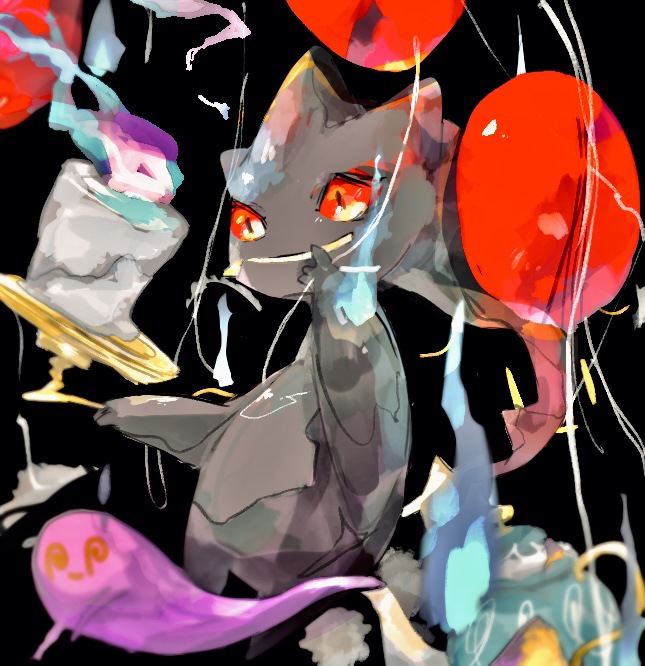 1other @_@ balloon banette black_background black_skin blue_fire candle closed_mouth colored_skin fire gen_3_pokemon gen_5_pokemon gen_8_pokemon ghost hand_to_own_mouth hand_up happy litwick looking_at_another nintendo other_focus pokemon pokemon_(creature) polteageist purple_fire red_eyes sketch smile solo_focus tugu_pi yellow_eyes zipper zipper_pull_tab