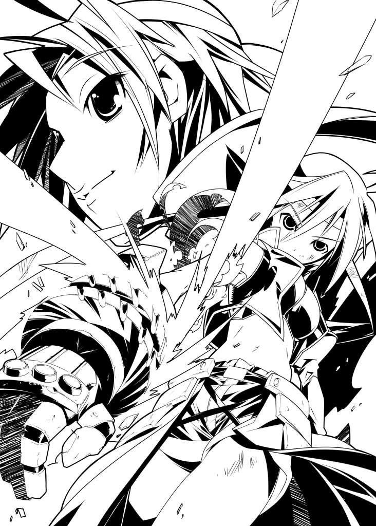 00s 1girl dress greyscale light light_rays long_sleeves looking_at_viewer lyrical_nanoha magic mahou_shoujo_lyrical_nanoha mahou_shoujo_lyrical_nanoha_strikers monochrome nyuusankin profile revolver_knuckle short_hair subaru_nakajima uniform upper_body