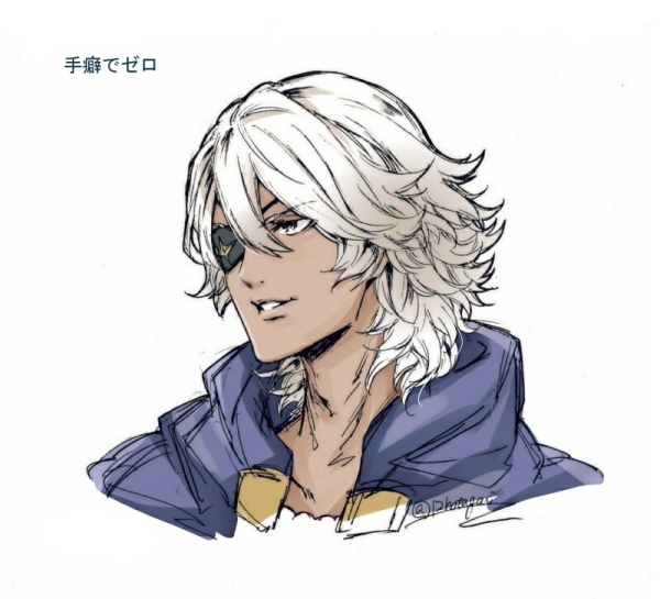 1boy blue_eyes blue_hood eyepatch fire_emblem fire_emblem_fates hood hood_down hotate_rayan looking_to_the_side male_focus niles_(fire_emblem) nintendo portrait solo white_hair