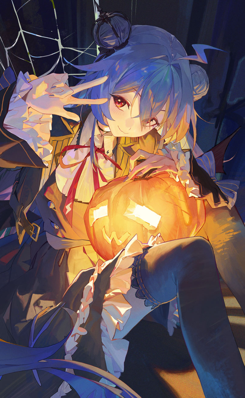 1girl bad_link bilibili halloween highres jack-o&#039;-lantern looking_at_viewer modare original pumpkin smile solo