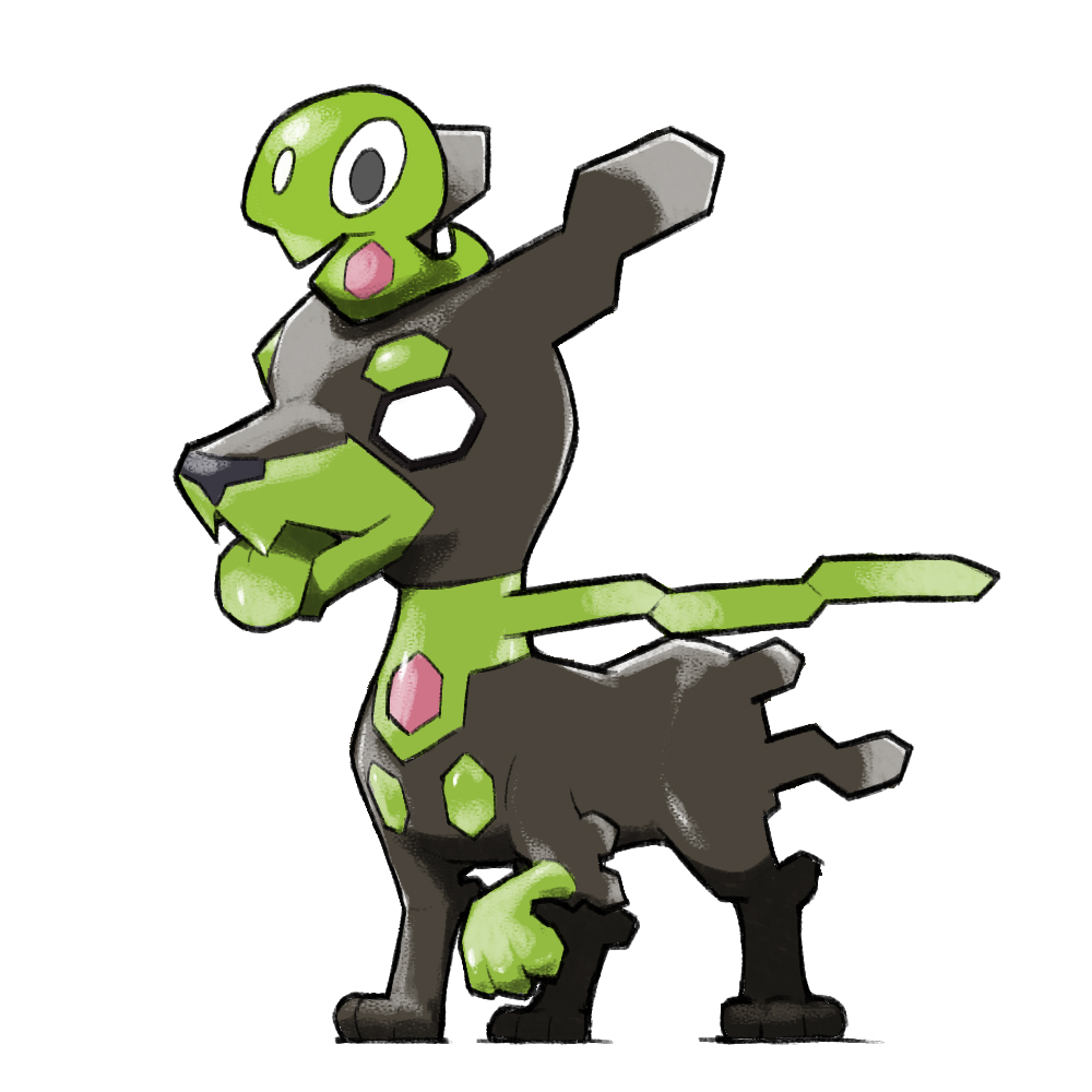 blacknirrow chibi gen_6_pokemon legendary_pokemon nintendo no_humans on_head open_mouth pokemon pokemon_(creature) pokemon_focus pokemon_on_head simple_background tongue tongue_out white_background zygarde zygarde_(10) zygarde_core