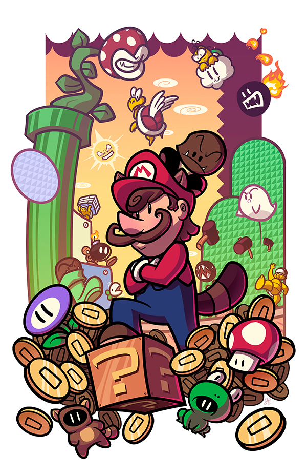 1boy angry_sun block bob-omb boo_(mario) brown_hair chain_chomp coins crossed_arms facial_hair fire_flower flower frog_suit full_body ghost gloves goomba hammer hammer_bro hat koopa_troopa kuribo&#039;s_shoe lakitu mario mario_(series) mushroom mustache nintendo piranha_plant plant raccoon_costume raccoon_mario raccoon_tail smoking_pipe smug super_mario_bros._3 super_mushroom tail wings
