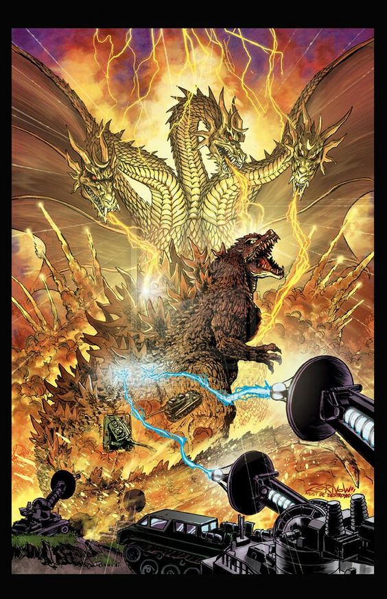 alien anti-megalosaurus_force armored_vehicle artillery battle breath_weapon breathing_lightning cannon caterpillar_tracks cloud dinosaur directed-energy_weapon dragon electricity energy energy_beam energy_cannon fight giant giant_monster glowing godzilla godzilla_(series) godzilla_against_mechagodzilla godzilla_vs._gigan gravity_beam hydra japan_ground_self-defense_force japan_self-defense_force jeff_zornow jxsdf kaiju maser maser_beam maser_cannon military military_vehicle monster motor_vehicle mouth_beam official_art platform tank the_war_of_the_gargantuas toho tractor truck turret type_66_maser_beam_tank type_90_maser_cannon war weapon wheel