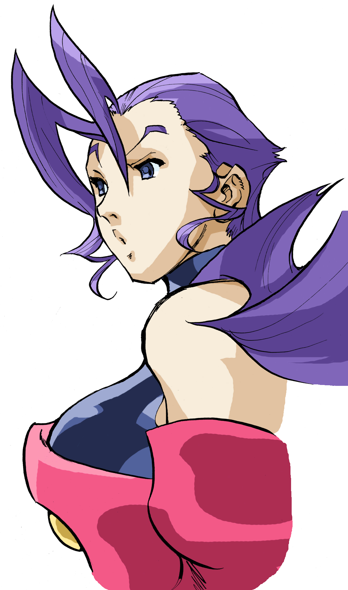 1girl ahoge bare_shoulders bengus breasts capcom clothing_cutout from_side game_cg highres huge_ahoge long_hair non-web_source official_art parted_lips portrait purple_hair rose_(street_fighter) shawl shoulder_cutout simple_background solo street_fighter street_fighter_zero_(series) upper_body white_background