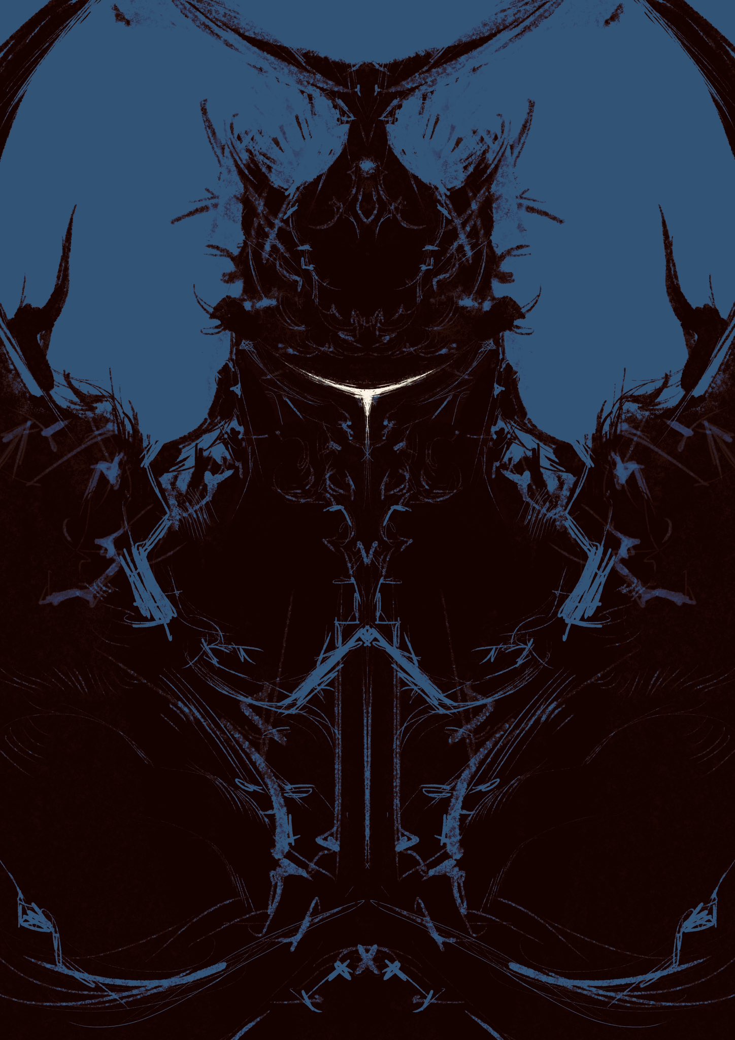 1boy armor blue_background breastplate commentary_request exdeath fake_horns final_fantasy final_fantasy_v helmet highres horned_helmet horns kannoaki knight limited_palette male_focus pauldrons shoulder_armor simple_background solo straight-on upper_body