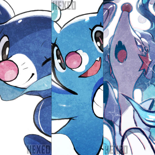 black_eyes blue_eyes blue_fur blue_hair bright_pupils brionne bubble clown_nose colored_eyelashes column_lineup evolutionary_line fang fangs gen_7_pokemon hand_on_own_chest hand_up head_back long_eyelashes long_hair looking_at_viewer nintendo one_eye_closed open_mouth pearl_hair_ornament pink_pupils pokemon pokemon_(creature) pokemon_focus popplio primarina rae_(hexedwithluck) smile sparkle starfish_hair_ornament white_pupils