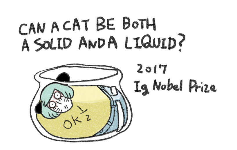 1boy blue_hair cats_are_liquid_(meme) commentary_request english_text fishbowl male_focus meme nyon_(randal&#039;s_friends) randal&#039;s_friends shirt short_hair simple_background solo tsukasa_(tsukasa_mimizuku) whiskers white_background yellow_shirt