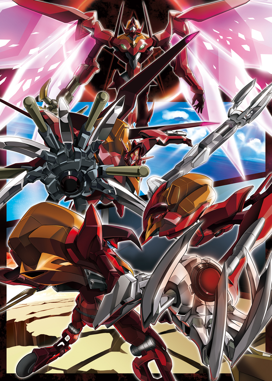 armor blue_eyes character_request claw_(weapon) claws code_geass energy_wings floating_object floating_weapon guren_(code_geass) guren_flight-enabled_version guren_mk-ii guren_s.e.i.t.e.n._eight_elements highres oversized_wings machinery mecha mechanical no_humans robot shoulder_armor solo tonycs007 weapon wings