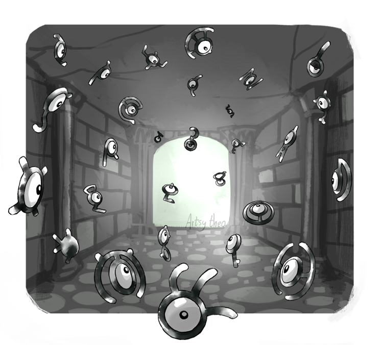 artsy-theo brick_wall column creature floating gen_2_pokemon greyscale indoors looking_at_viewer monochrome nintendo no_humans pillar pokemon pokemon_(creature) signature unown unown_! unown_? unown_a unown_b unown_c unown_d unown_e unown_f unown_g unown_h unown_i unown_j unown_k unown_l unown_m unown_n unown_o unown_p unown_q unown_r unown_s unown_t unown_u unown_v unown_w unown_x unown_y unown_z