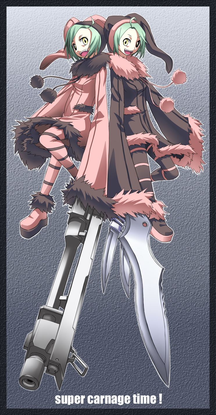 bad_id bad_pixiv_id dogs:_bullets_&amp;_carnage green_hair gun hat highres knife luki mendou_saya noki short_hair weapon yellow_eyes