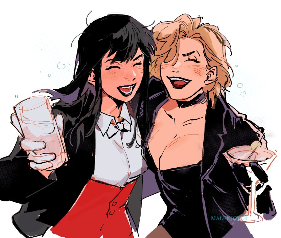2girls black_canary black_hair blonde_hair dc_comics dinah_lance multiple_girls zatanna zatanna_zatara