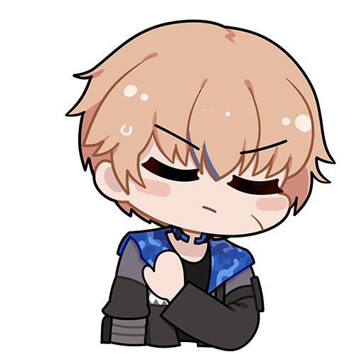 1boy black_jacket black_shirt chibi chibi_only chinese_commentary closed_eyes closed_mouth commentary_request euyueuy hand_up jacket lee:_entropy_(pgr) lee_(pgr) male_focus multicolored_hair open_clothes open_jacket orange_hair punishing:_gray_raven shirt simple_background solo streaked_hair upper_body white_background