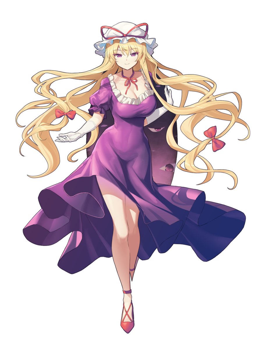 1girl blonde_hair breasts cleavage dress highres large_breasts minust tagme touhou yakumo_yukari