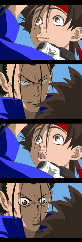 2boys 4koma bad_id bad_pixiv_id comic kamamaro meme multiple_boys neta nijiura_7_(meme) rurouni_kenshin sagara_sanosuke saitou_hajime saitou_hajime_(rurouni_kenshin) silent_comic