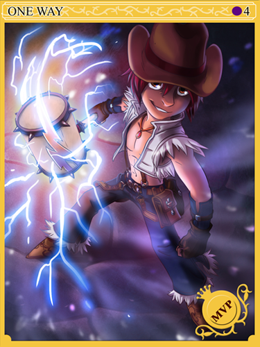 1boy belt_pouch black_gloves blue_pants border brown_hat brown_shoes card_(medium) character_name commentary cowboy_hat crop_top electricity electrokinesis english_commentary english_text fingerless_gloves full_body fur-trimmed_pants fur-trimmed_shirt fur_trim gloves grin hammer hat holding holding_hammer looking_at_viewer lowres male_focus mvp open_clothes open_shirt pants pouch ragnarok_online red_eyes red_hair shirt shoes short_hair sleeveless sleeveless_shirt smile solo standing suspenders warlockfier white_shirt whitesmith_(ragnarok_online) yellow_border
