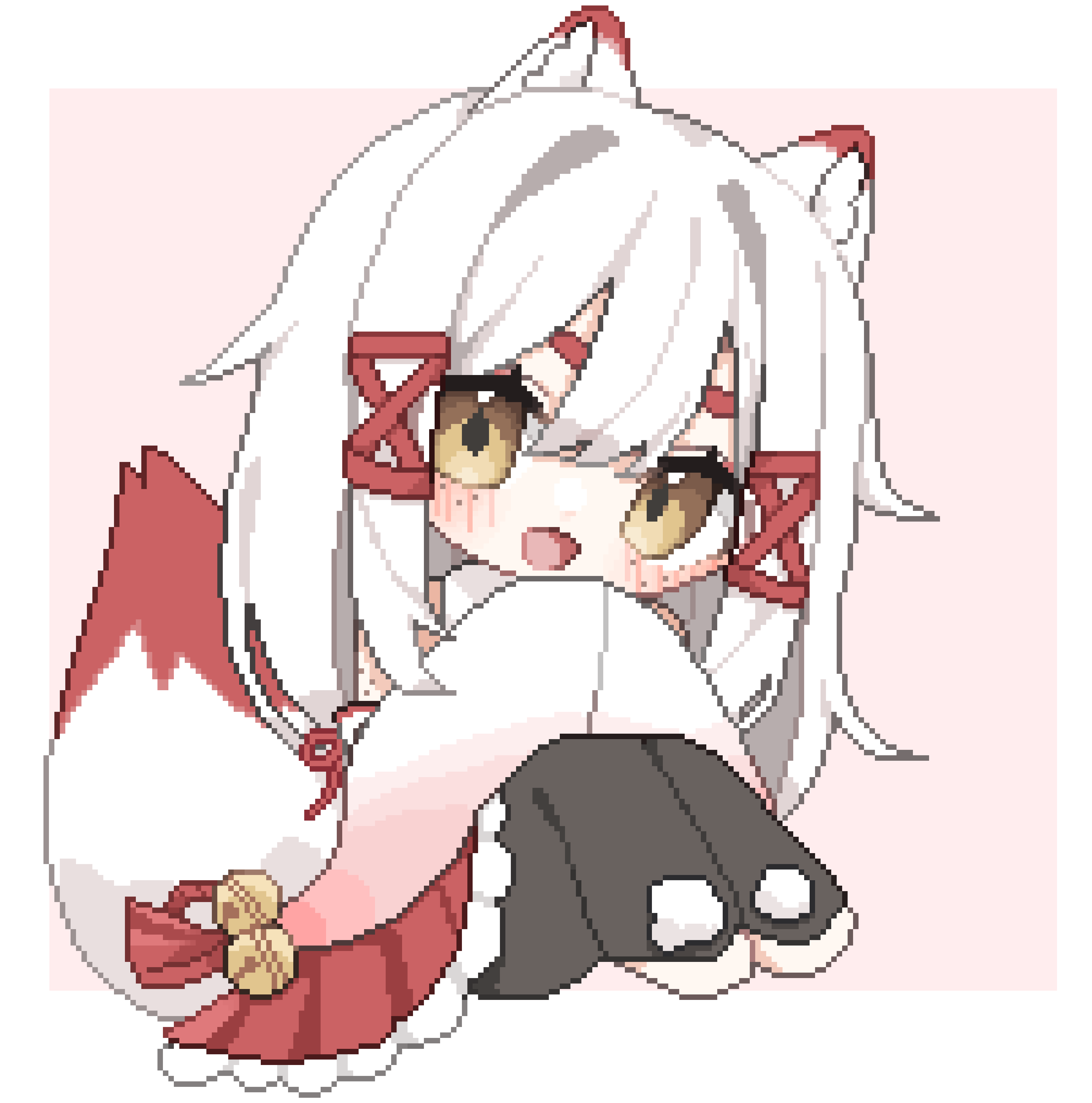 absurdres animal_ears black_bodysuit body_freckles bodysuit commission fox_ears fox_girl fox_tail freckles fur_collar highres indie_virtual_youtuber japanese_clothes kagari_kitsune looking_at_viewer messy_hair nontraditional_miko open_mouth red_ribbon ribbon sitting skeb_commission sleeves_past_fingers sleeves_past_wrists tail tsumugi0832 virtual_youtuber white_hair yellow_eyes