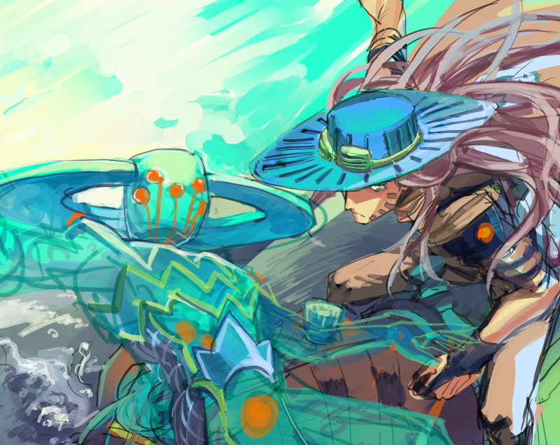 1boy bad_id bad_pixiv_id ball ball_breaker_(stand) bridal_gauntlets green_eyes gyro_zeppeli hat jojo_no_kimyou_na_bouken snooot1 stand_(jojo) steel_ball_run