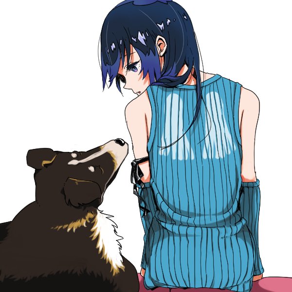 1girl angelo_(ff8) arm_warmers asagi1111 black_hair dog final_fantasy final_fantasy_viii long_hair rinoa_heartilly simple_background sleeveless_duster white_background