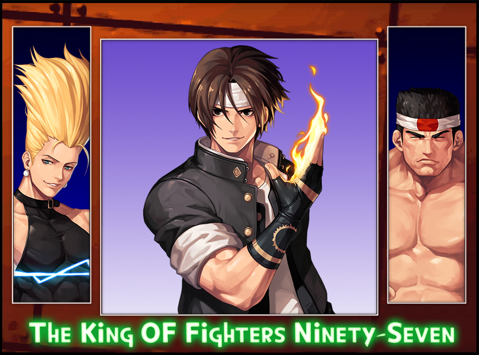 3boys animal_collar black_collar black_gloves black_hair black_jacket black_tank_top blonde_hair blue_eyes brown_eyes brown_hair closed_eyes closed_mouth collar collarbone commentary_request copyright_name daimon_gorou earrings electricity evilgun facing_viewer fingerless_gloves fingernails fire gloves hachimaki hair_between_eyes hand_up headband jacket jewelry kusanagi_kyou looking_at_viewer male_focus multiple_boys muscular muscular_male nikaidou_benimaru open_clothes open_jacket parted_lips pectorals print_gloves pyrokinesis school_uniform serious shirt short_hair sleeves_rolled_up smile smirk sun_print tank_top the_king_of_fighters the_king_of_fighters_&#039;97 toned toned_male topless_male upper_body white_headband white_shirt