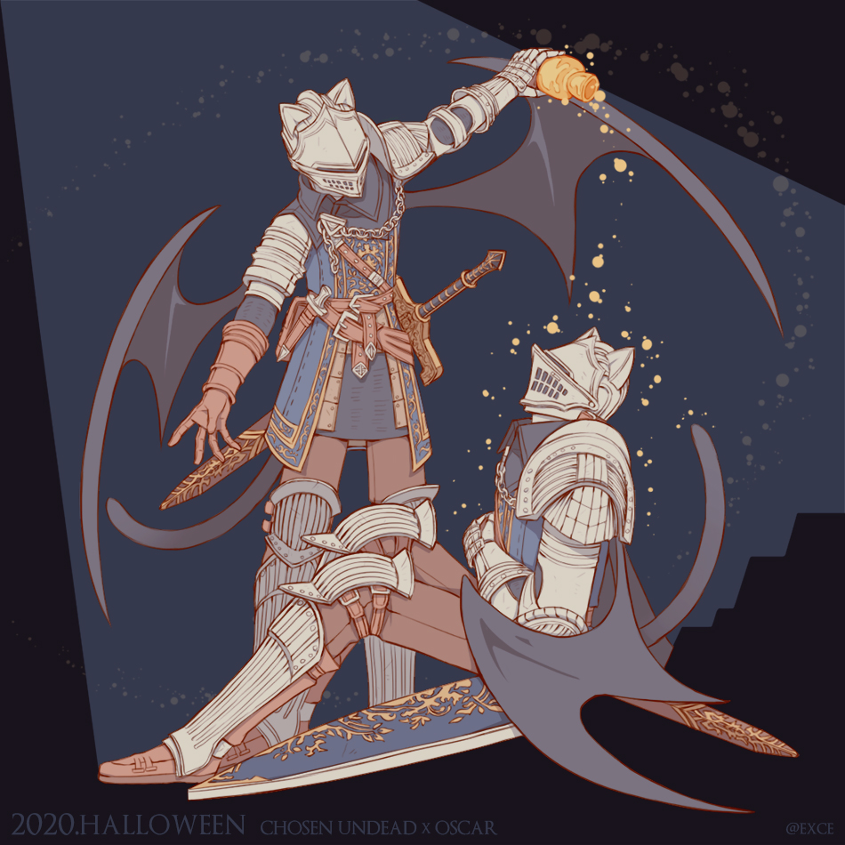 1boy ambiguous_gender armor bad_id bad_pixiv_id chosen_undead dark_souls_(series) dark_souls_i english_text estus_flask exce_exc helmet knight_of_astora_oscar sword weapon