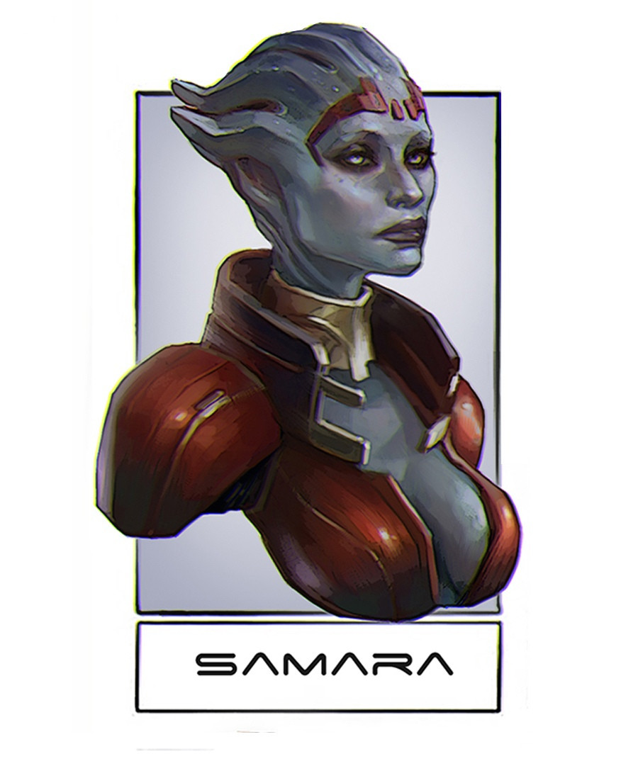 1girl alien asari_(mass_effect) blue_eyes blue_lips blue_skin breasts character_name colored_skin commentary english_commentary engrish_commentary eva_kosmos frown jacket looking_at_viewer mass_effect_(series) mass_effect_2 medium_breasts red_jacket samara_(mass_effect) solo tentacle_hair