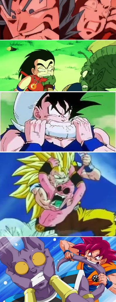 10s 1980s_(style) 1990s_(style) alien battle beerus biting blonde_hair claws demon dragon_ball dragon_ball_super dragonball_z fighting frieza god_of_destruction_beerus majin_buu multiple_boys muscular retro_artstyle pain piccolo_daimaou retro_artstyle son_goku super_saiyan tail timeskip whis