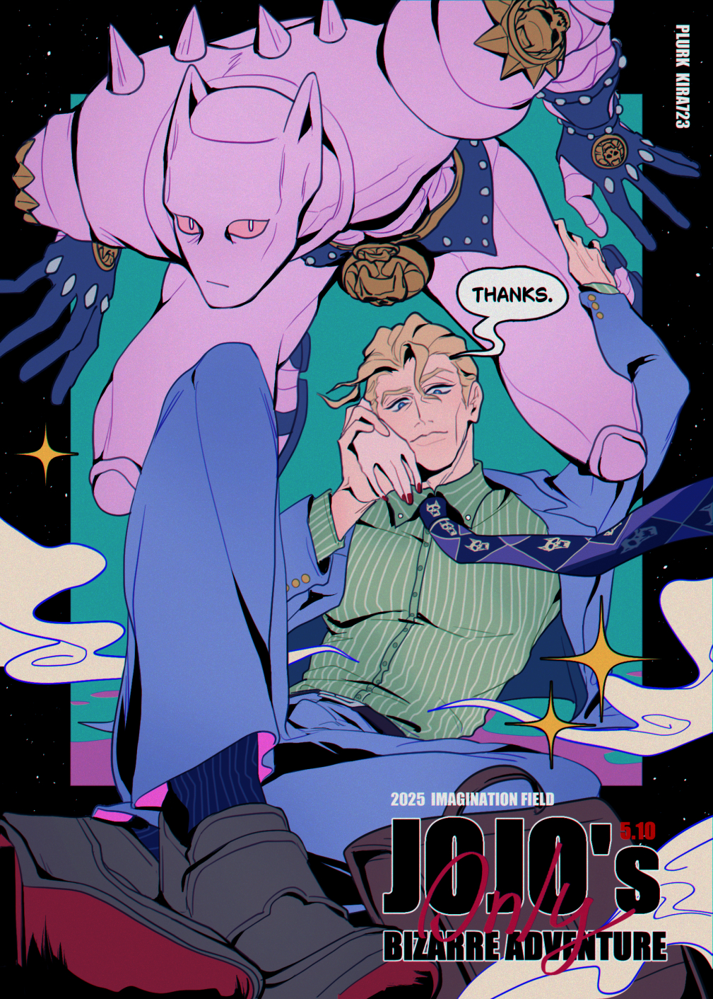 blonde_hair cheekbones diamond_wa_kudakenai formal_clothes gloves highres jojo_no_kimyou_na_bouken killer_queen kira72322728434 kira_yoshikage male_focus necktie pinstripe_pattern pinstripe_shirt severed_hand shirt short_hair stand_(jojo) suit