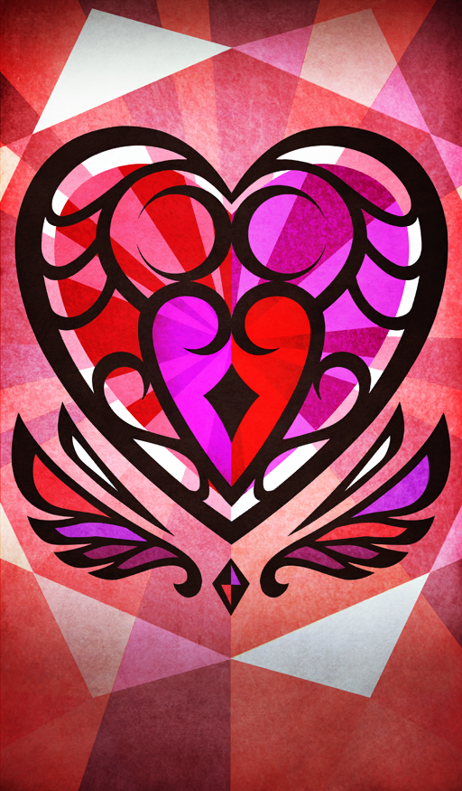 akitaken_(non_faciem) commentary diamond_(shape) fate/grand_order fate_(series) heart no_humans official_art pink_theme red_background sunburst sunburst_background symmetry third-party_source vignetting