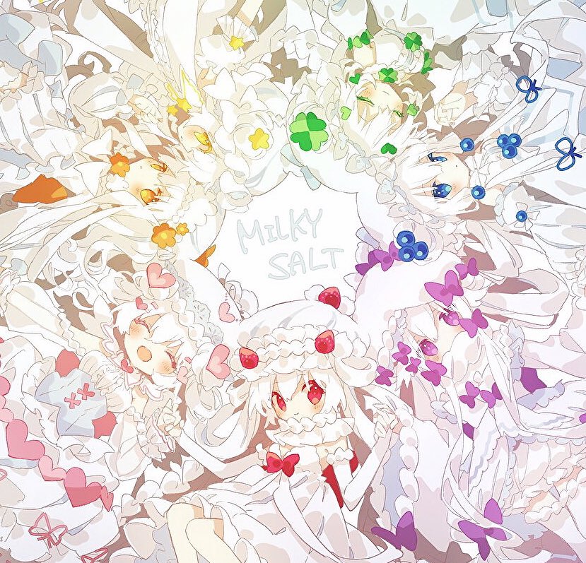6+girls alcremie alcremie_(berry_sweet) alcremie_(clover_sweet) alcremie_(flower_sweet) alcremie_(love_sweet) alcremie_(ribbon_sweet) alcremie_(salted_cream) alcremie_(star_sweet) blue_eyes blueberry_hair_ornament blush bow clover_hair_ornament dress elbow_gloves flower food-themed_hair_ornament gen_8_pokemon gloves green_eyes hair_flower hair_ornament heart heart_hair_ornament hibi89 looking_at_viewer multiple_girls nintendo open_mouth orange_bow orange_eyes orange_flower personification pink_bow pokemon purple_bow purple_eyes rainbow_order red_bow smile star_(symbol) star_hair_ornament white_dress white_gloves white_hair white_headwear yellow_eyes