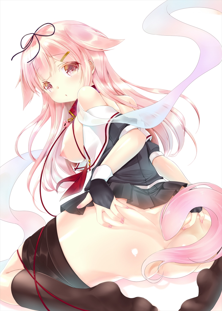 10s 1girl anal anal_beads anal_tail ass bad_id bad_pixiv_id bare_shoulders bike_shorts blonde_hair breasts butt_crack butt_plug clothes_pull collar fake_tail female_focus fingerless_gloves gloves grabbing_own_ass gradient_hair hair_flaps hair_ornament hair_ribbon hairclip heart-shaped_lock heart_lock heart_lock_(kantai_collection) kantai_collection leash long_hair looking_at_viewer looking_back medium_breasts messy_hair miniskirt multicolored_hair nipples no_panties object_insertion pink_hair puffy_nipples red_eyes ribbon sex_toy shirt_pull shorts shorts_pull simple_background skirt solo spread_ass tail white_background yuncha yuudachi_(kancolle) yuudachi_kai_ni_(kancolle)