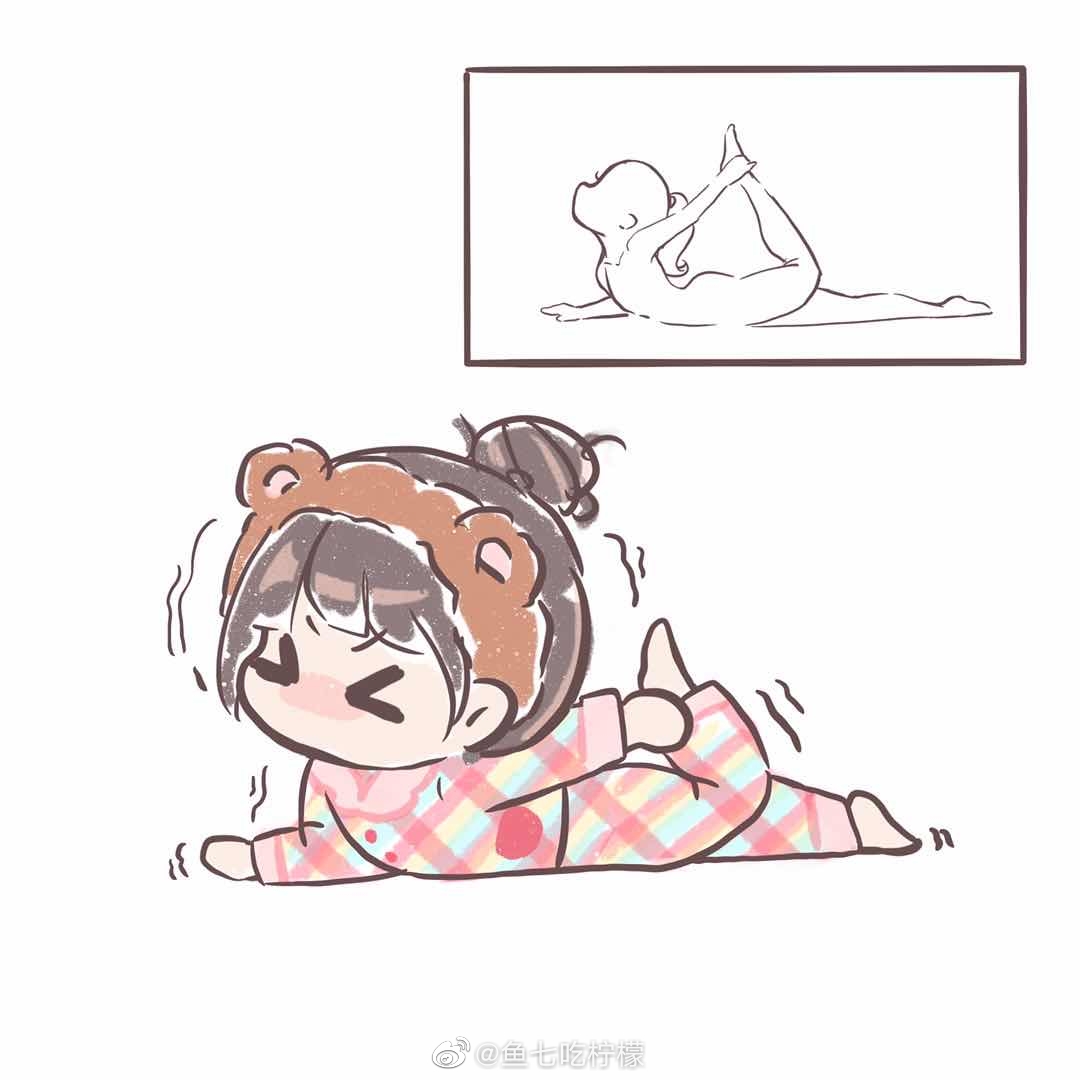 &gt;_&lt; 1girl animal_ear_hairband animal_ears barefoot bear_ears blush brown_hair brown_hairband chibi chinese_commentary collared_shirt commentary_request fake_animal_ears fur_hairband hair_bun hairband hand_on_own_foot long_sleeves lying messy_hair multicolored_pajamas multicolored_pants multicolored_shirt no_mouth on_stomach original pajamas pants pink_sleeve_cuffs plaid_clothes plaid_pajamas plaid_pants plaid_shirt pocket shirt short_hair simple_background single_hair_bun solo stretching trembling unmoving_pattern updo v-shaped_eyebrows watermark weibo_watermark white_background xiaoyu_qixing yoga